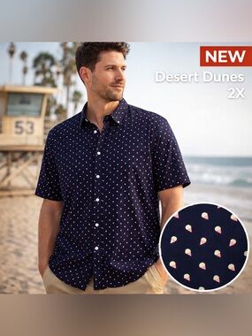 Desert Dunes mens 2X Navy Ice Cream Print Button short sleeve Shirt Stretch NEW